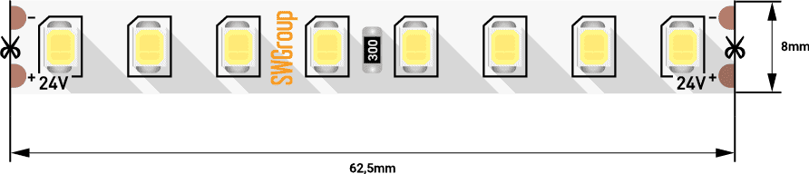 Лента светодиодная ПРО SMD2835 128LED/м 11,5Вт/м 24В IP20 Цвет:Теплый белый (1метр) SWG